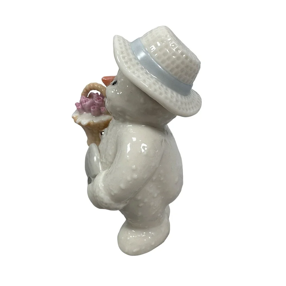 Vintage Lenox 2000 Snowman Figurine May Flowers Basket Porcelain Gold Accents